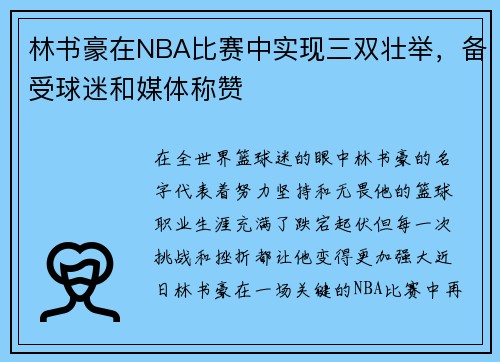 林书豪在NBA比赛中实现三双壮举，备受球迷和媒体称赞